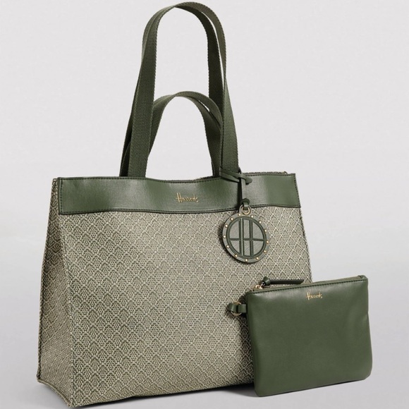 Harrods Handbags - Harrods Barbican Woven Green Tote Bag